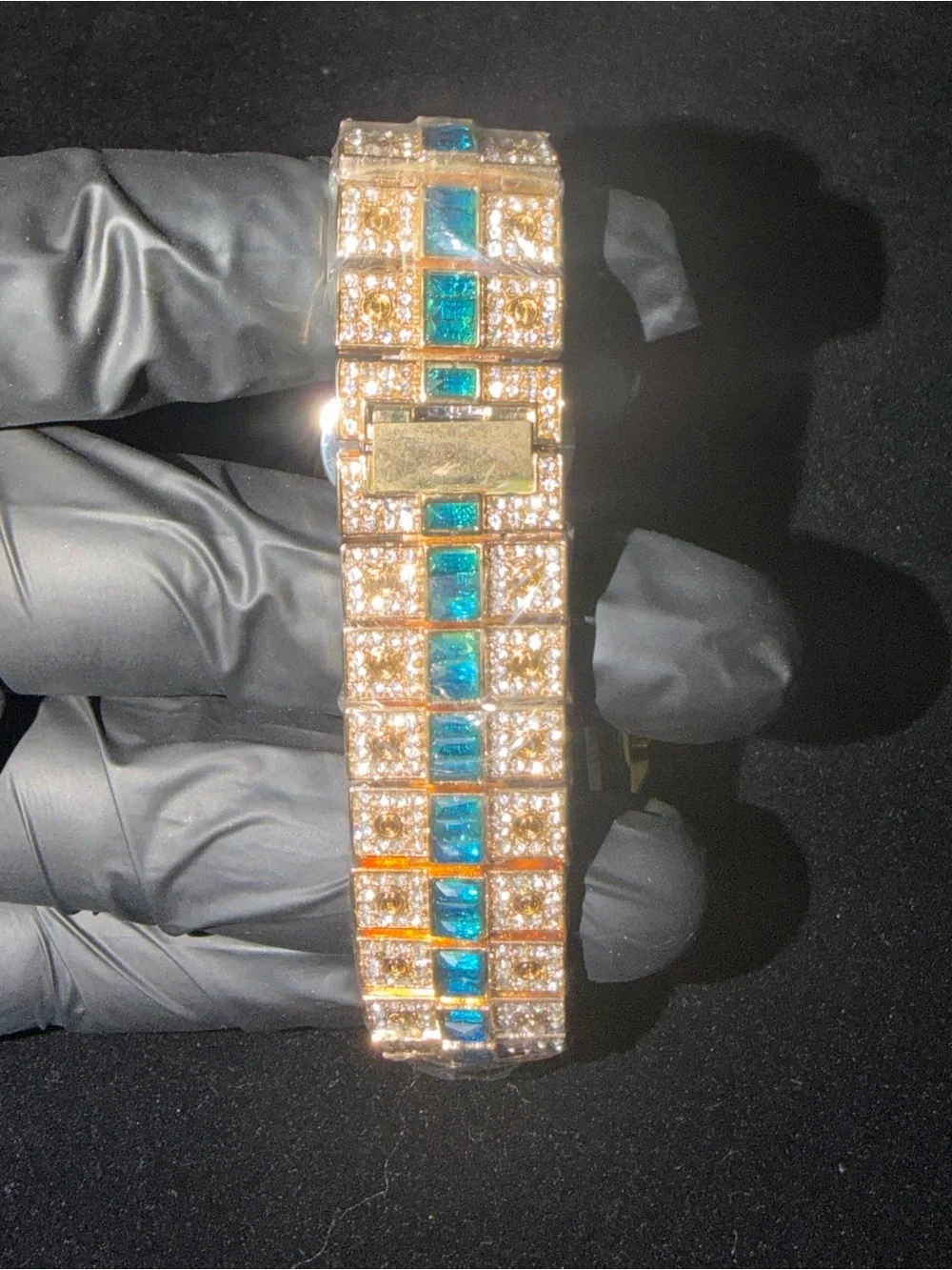 Gold Crystal Pavé Women's Watch with Blue Accent